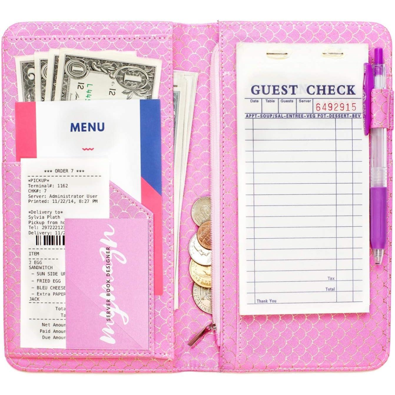 Mymazn_Server_books_for_Waitress_Wallet_Shimmer_Cute_Waitressing_Book_Waiter_Organizer_with_Magnetic_Money_Zipper_Pocket_Fits_Restaurant_Pad_Guest_Checkbook