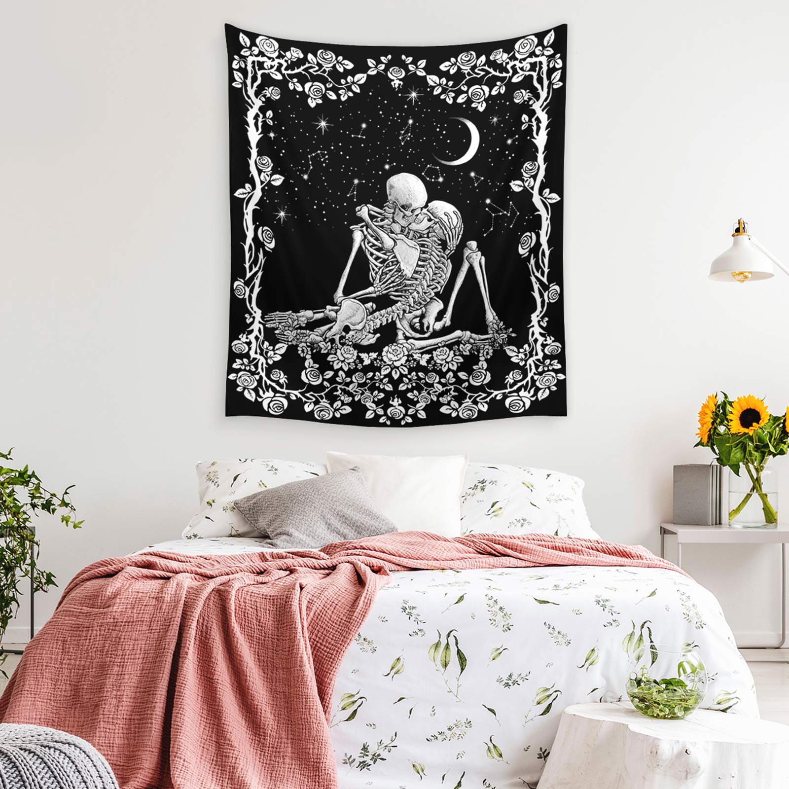 Wonrizon_The_Kissing_Lovers_Skull_Tapestry,Black_and_White_Romantic_Constellation_Skeleton_Tapestries_Wall_Hanging_decor_for_Living_Room_Bedroom_(30”x_40”)