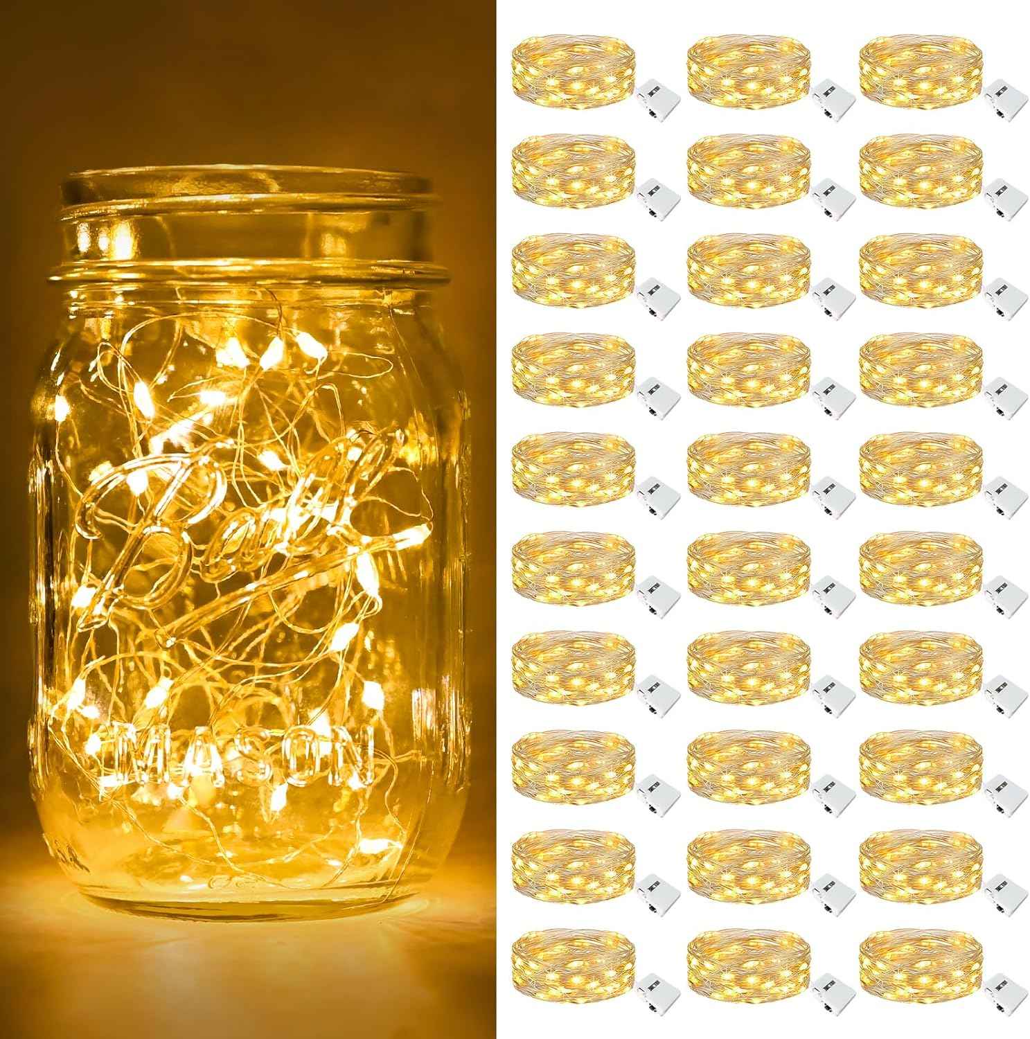 btfarm Fairy Lights 30 Pack Battery Powered – Mini Silver Wire LED String Lights for Vase Wrapping, Mantel Styling, and Home Ambiance, Warm White