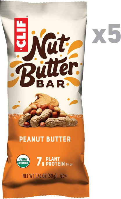 CLIF Nut Butter Bar Peanut Butter – Desk Drawer Energy Bar for Busy Workdays, 5-Pack