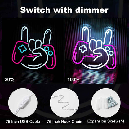 Oneneno Gamepad Neon Sign – Unique Birthday Gift for Gamer Friend, Dimmable Wall Light for Bedroom