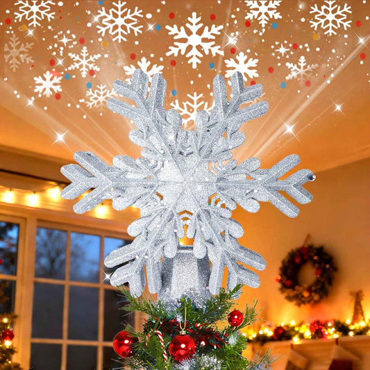 FrostyGlow Lighted Snowflake Topper – Cozy Aesthetic for Holiday Interiors, 3D Glitter Design with Wall and Ceiling Projection