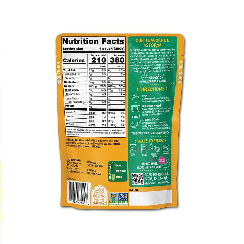 SOMOS Mexican Street Corn White Rice, 8.8 OZ – Portable Mexican Side for Picnics and Patio Grilling