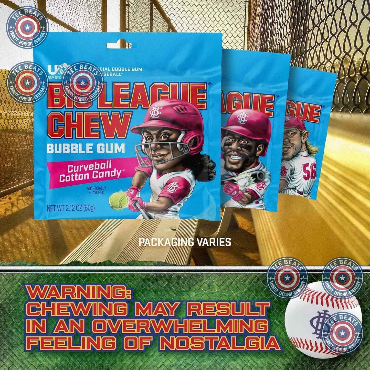 Big League Chew Cotton Candy Bubble Gum 3-Pack - Affordable Sports-Themed Birthday Present for Baseball and Softball Fans