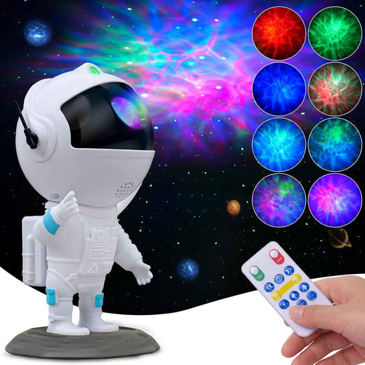 Astronaut Star Projector – Calming Bedroom Light for Kids, 8 Nebula Colors and Green Stars