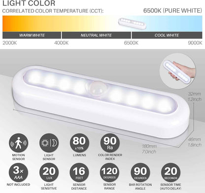 STAR-SPANGLED 3 Pack 7” Motion Sensor Light Indoor Battery Operated – Tool Free Adhesive LED for Clean, Clutter Free Closet and Hallway