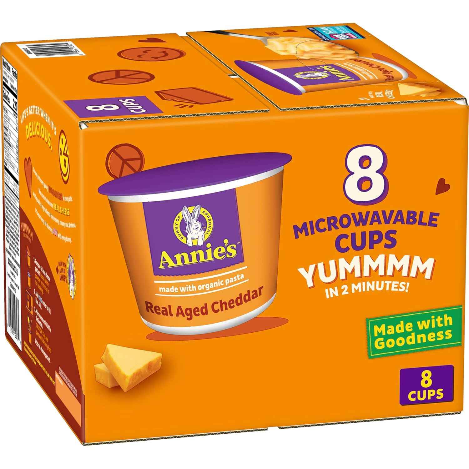 Annie's Microwave Mac & Cheese with Real Cheddar – Easy Lunchbox Side for School Kids, Single-Serve Cups 8 Pack