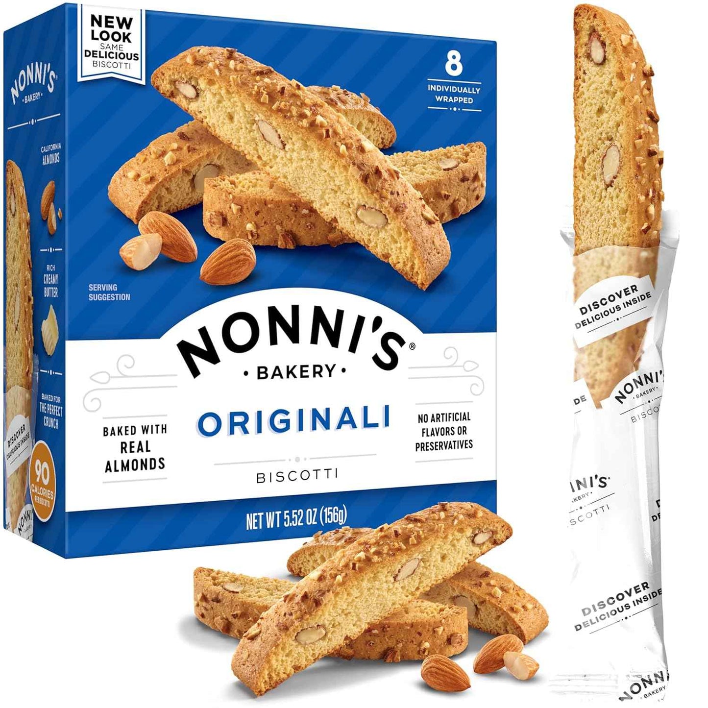 Nonni's Originali Almond Biscotti – 90-Calorie Mindful Snack for Self-Care Afternoons, Individually Wrapped
