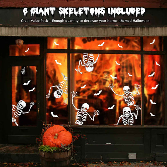 Kid-Friendly Halloween Window Decor – No-Adhesive Skeleton Clings for Bedroom, Playroom & Bathroom Mirror