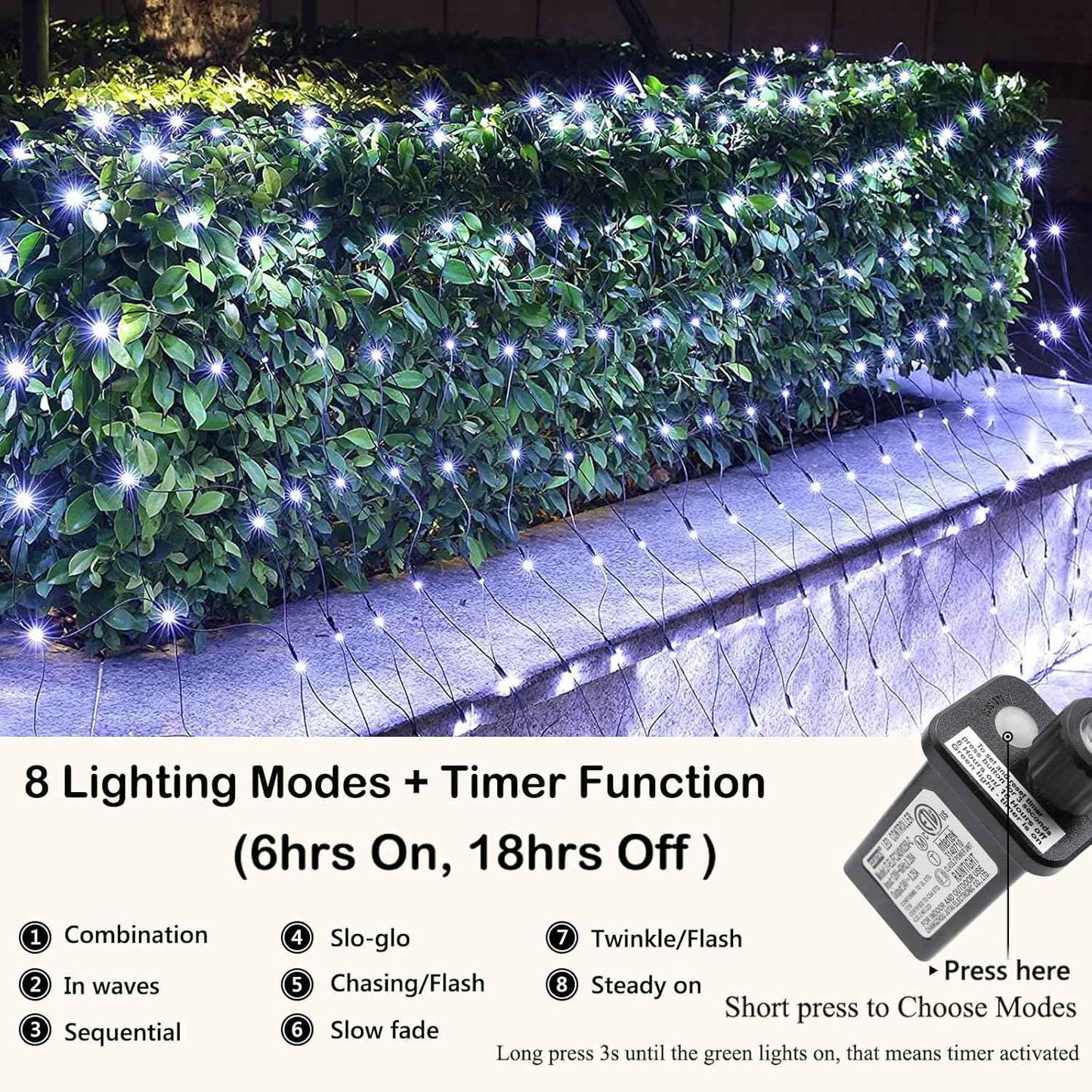 iBaycon 4ft x 6ft Christmas Net Mesh Lights – Waterproof Outdoor Bush and Hedge Lights with 8 Modes and Timer for Patio and Garden