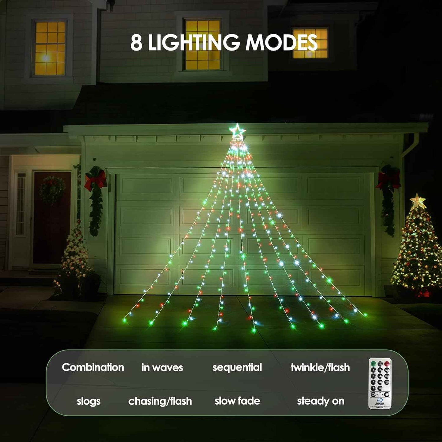 WBao Christmas Lights Gift for Mom and Homeowners, Premium 344 LED Waterfall Star Topper with Remote in 9 Colors for Holiday Housewarming Present
