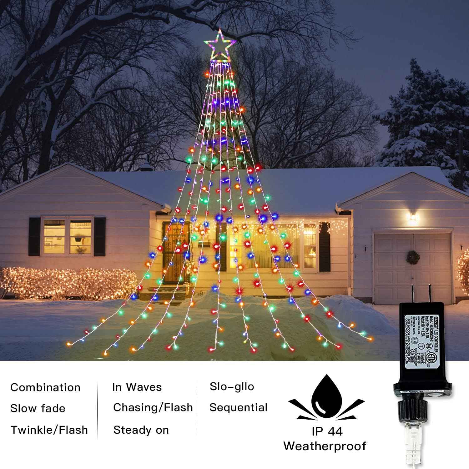 Brightown Cascading Star Lights – Durable 320 LED Set for Backyard Holiday Displays and Outdoor Party Ambiance