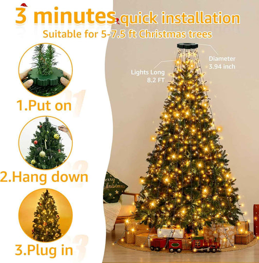 Lumastream 12-Strand Christmas Tree Lights with Remote – 8 Modes & 4 Brightness Levels for Bedroom and Living Room Ambiance