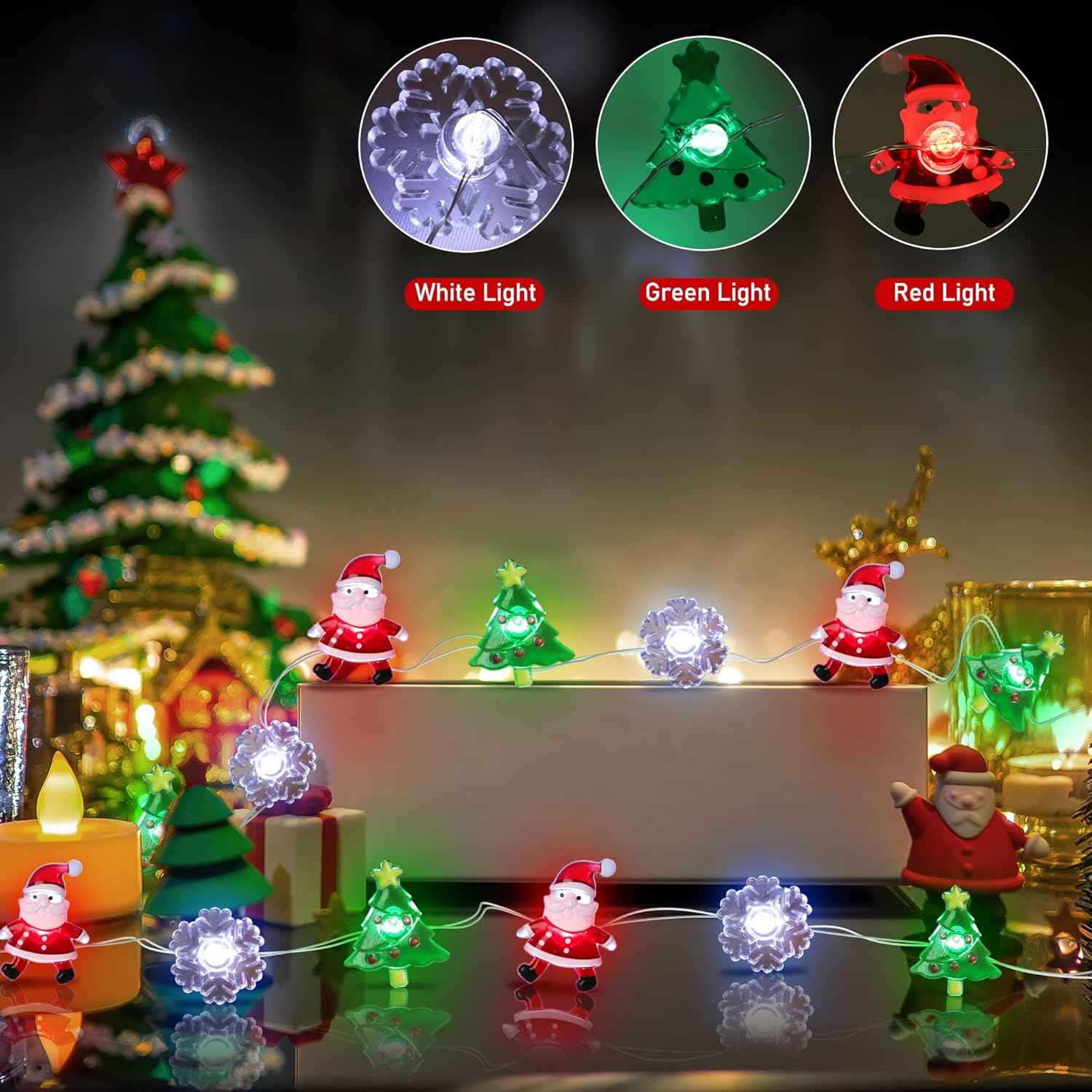 [BRAND] Kids Room Christmas String Lights with Santa Snowflake Shapes – Safe, Cool, and Timer-Controlled Night Light