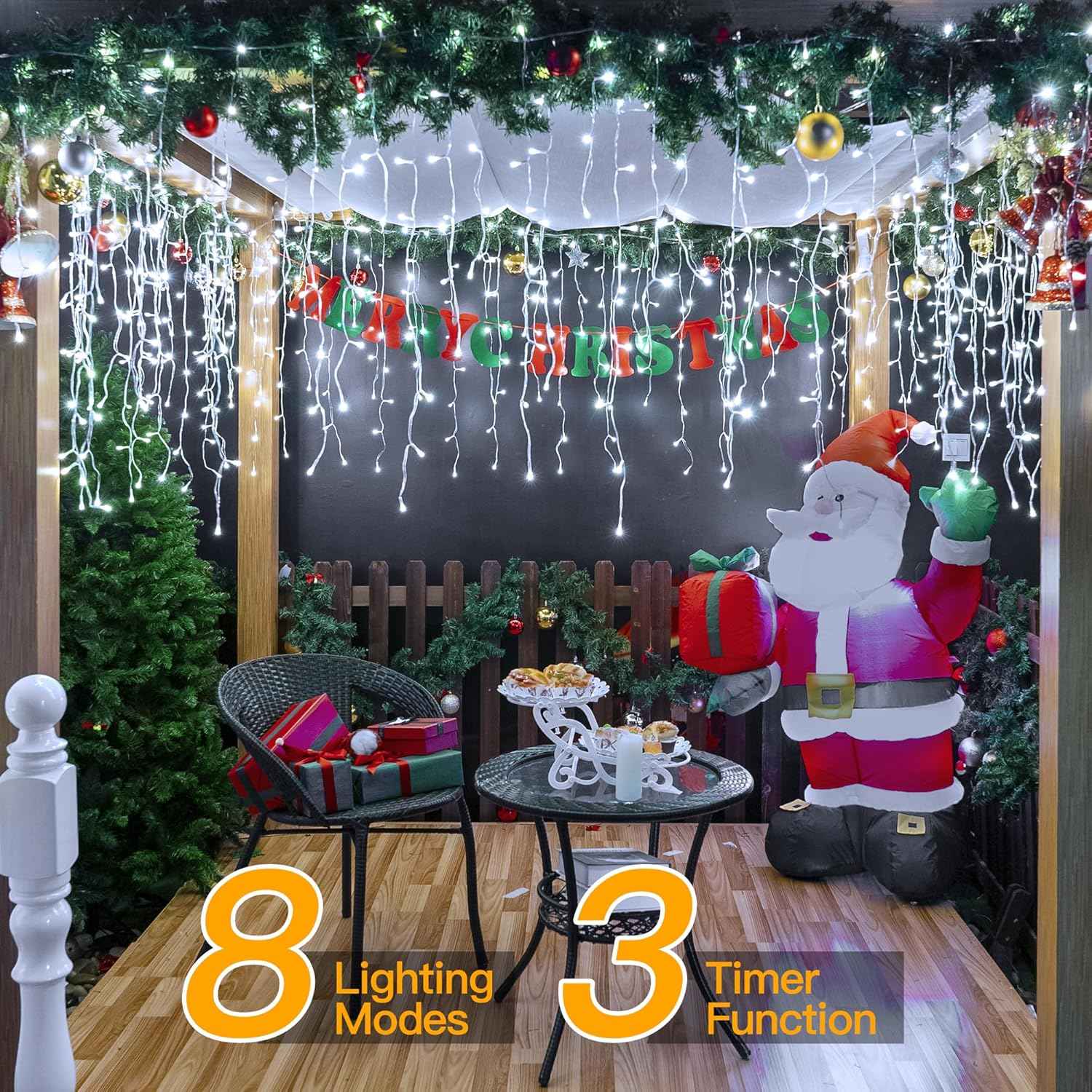 Ollny Icicle Lights 720 LED Cool White 60FT – Cascading Hanging Lights for Bedroom Wall, Living Room and Cozy Winter Ambience