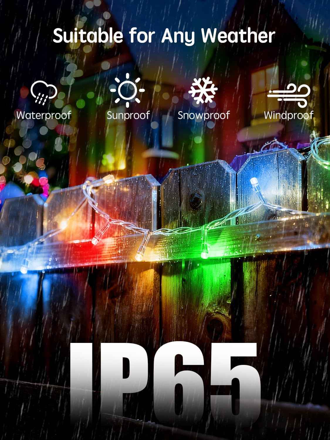 IP65 Waterproof Christmas Lights for Garden Fence and Pergola, 100FT Connectable Multicolor String