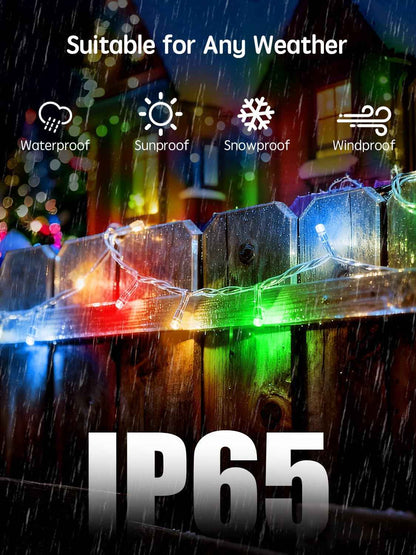 IP65 Waterproof Christmas Lights for Garden Fence and Pergola, 100FT Connectable Multicolor String