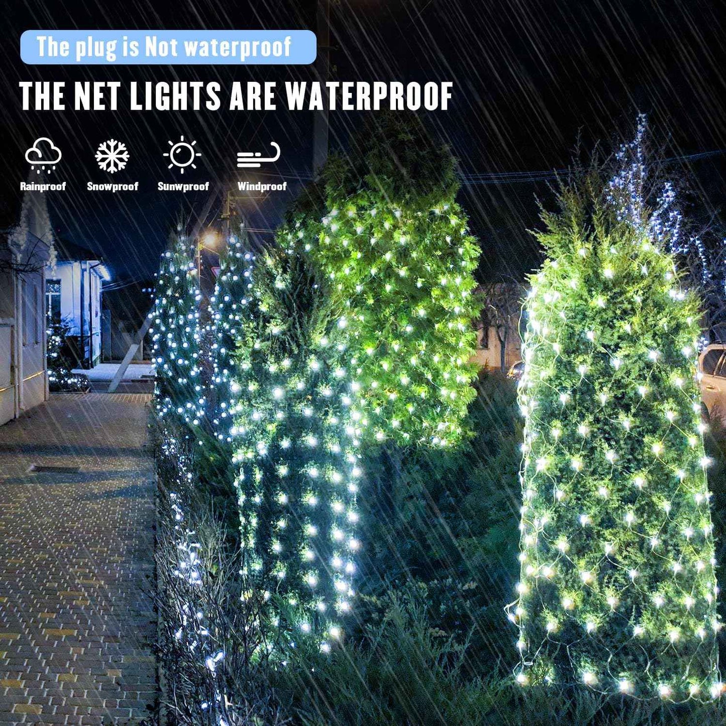 JMEXSUSS Outdoor Net Mesh Lights – 12ft x 5ft Patio and Garden String Lights with 8 Modes and Timer