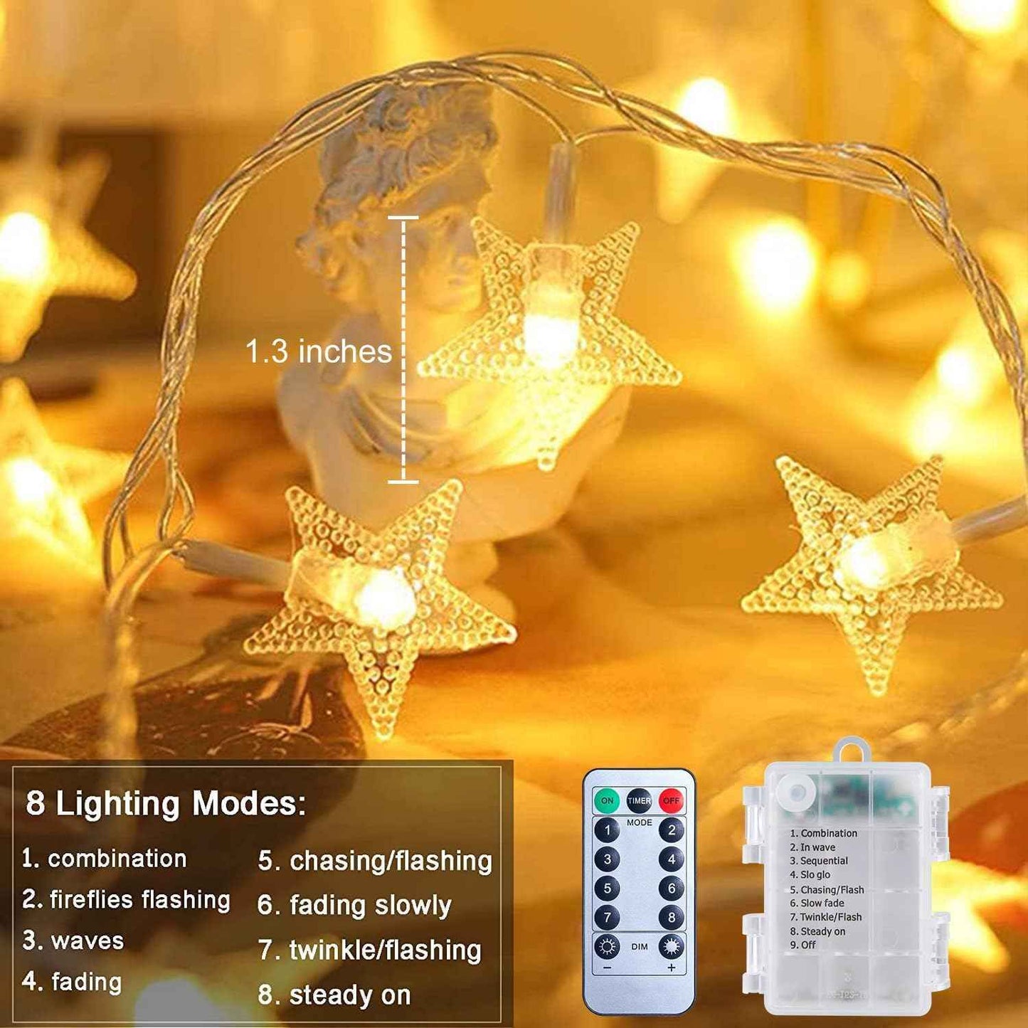 Brightown Star String Lights – Flameless Candle Alternative for Bedroom and Nursery, 50 LED Battery Star Lights Cool to the Touch with Timer