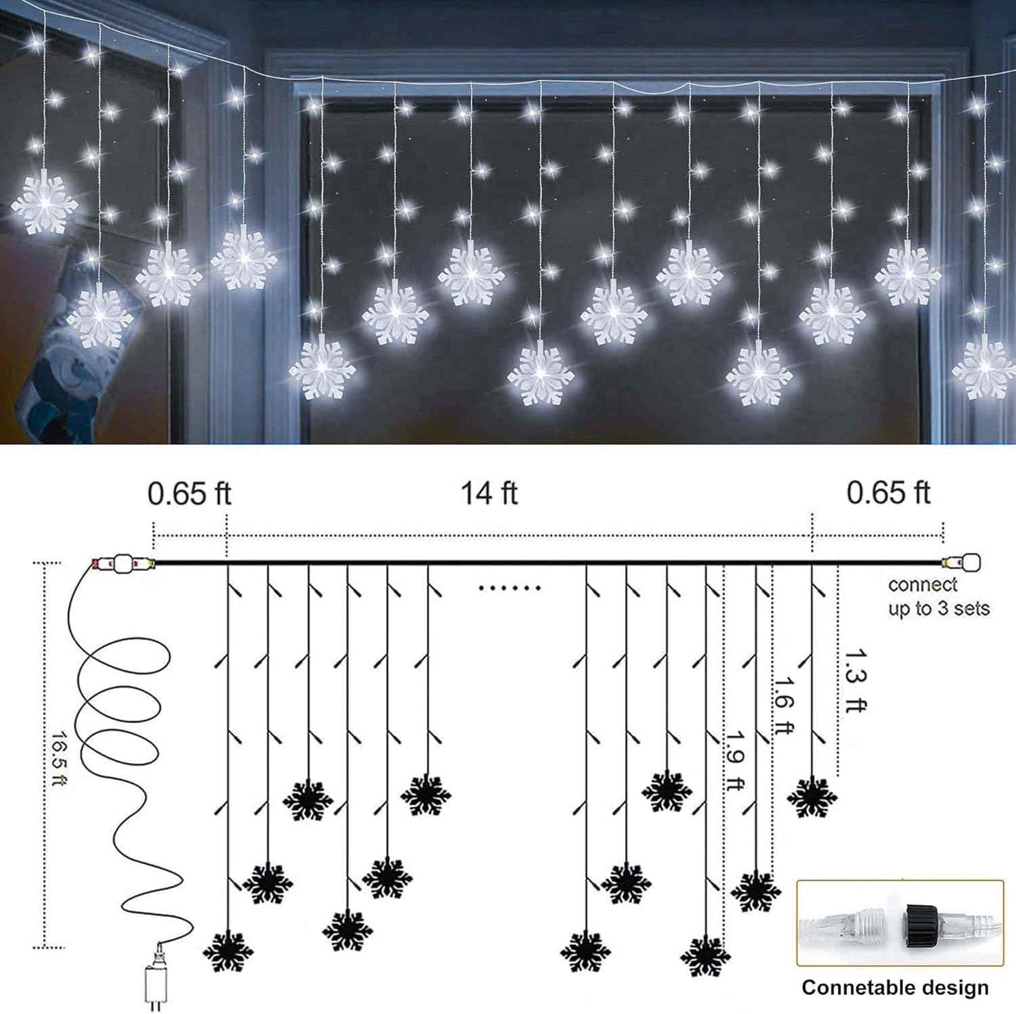 Lumiluxe Family Room Snowflake Curtain – Playroom and Toddler Room Decor, No Flame No Heat LED Design