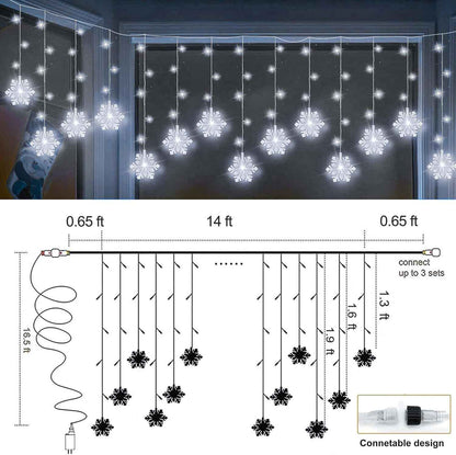 Lumiluxe Family Room Snowflake Curtain – Playroom and Toddler Room Decor, No Flame No Heat LED Design