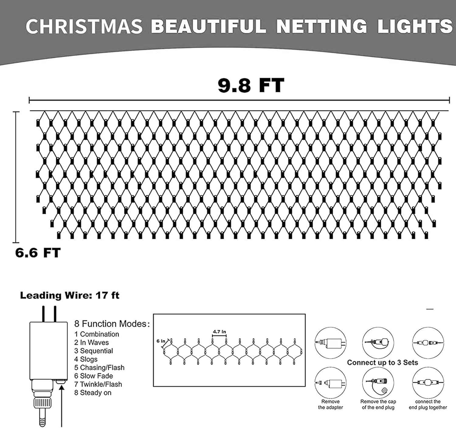 Dazzle Bright 200 LED Net Lights – Living Room String Lights for Cozy Home Ambiance, 8 Lighting Modes
