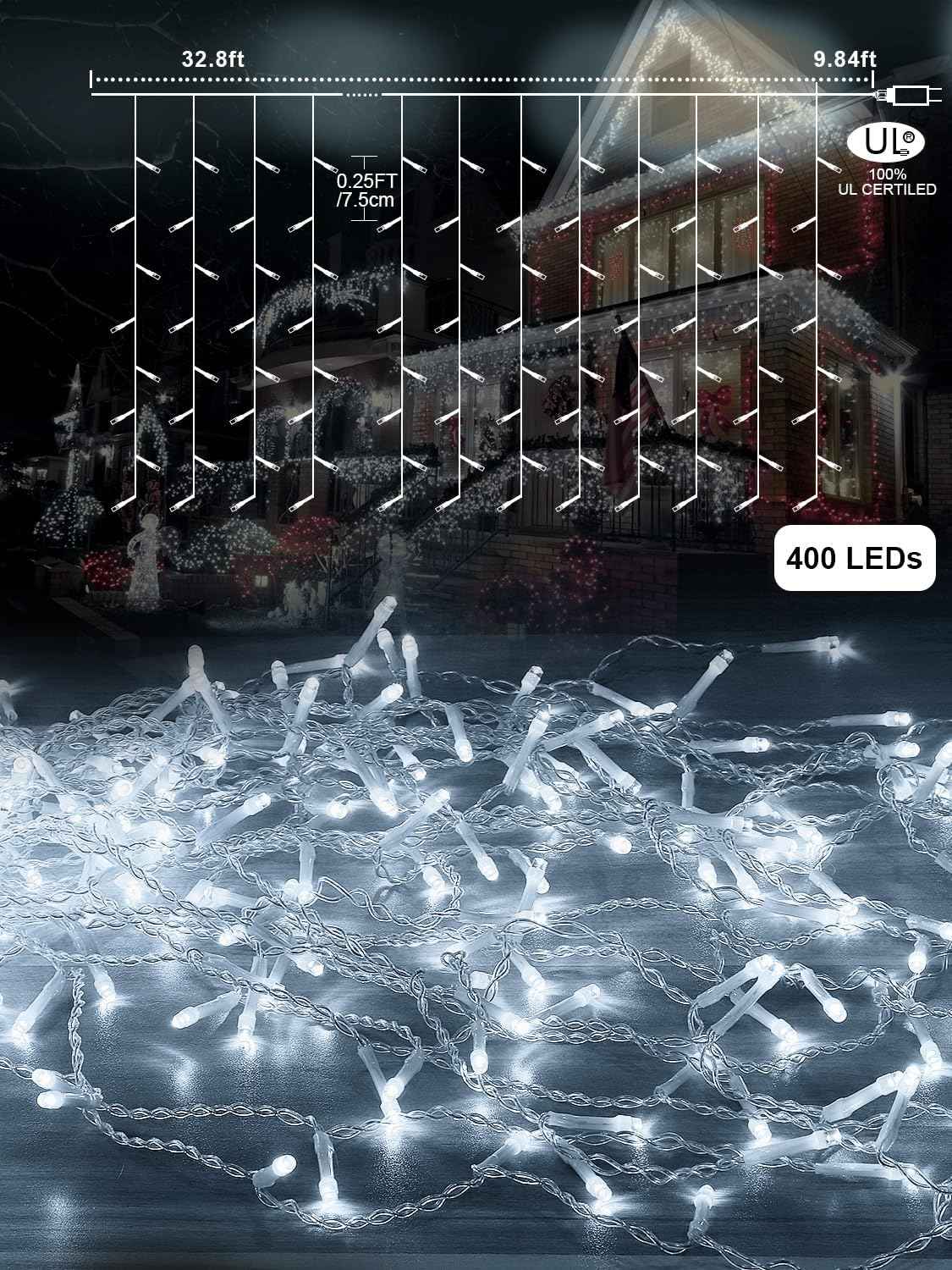 Lumivox Icicle Lights – Child-Safe 29V Cool Touch String for Playroom and Kids Bedroom Window, 32.8ft
