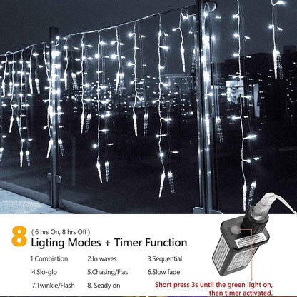 Ollny Waterproof Icicle Lights 29.5ft for Patio and Garden Eaves, 360 LED Connectable Outdoor String Lights for Holiday Parties