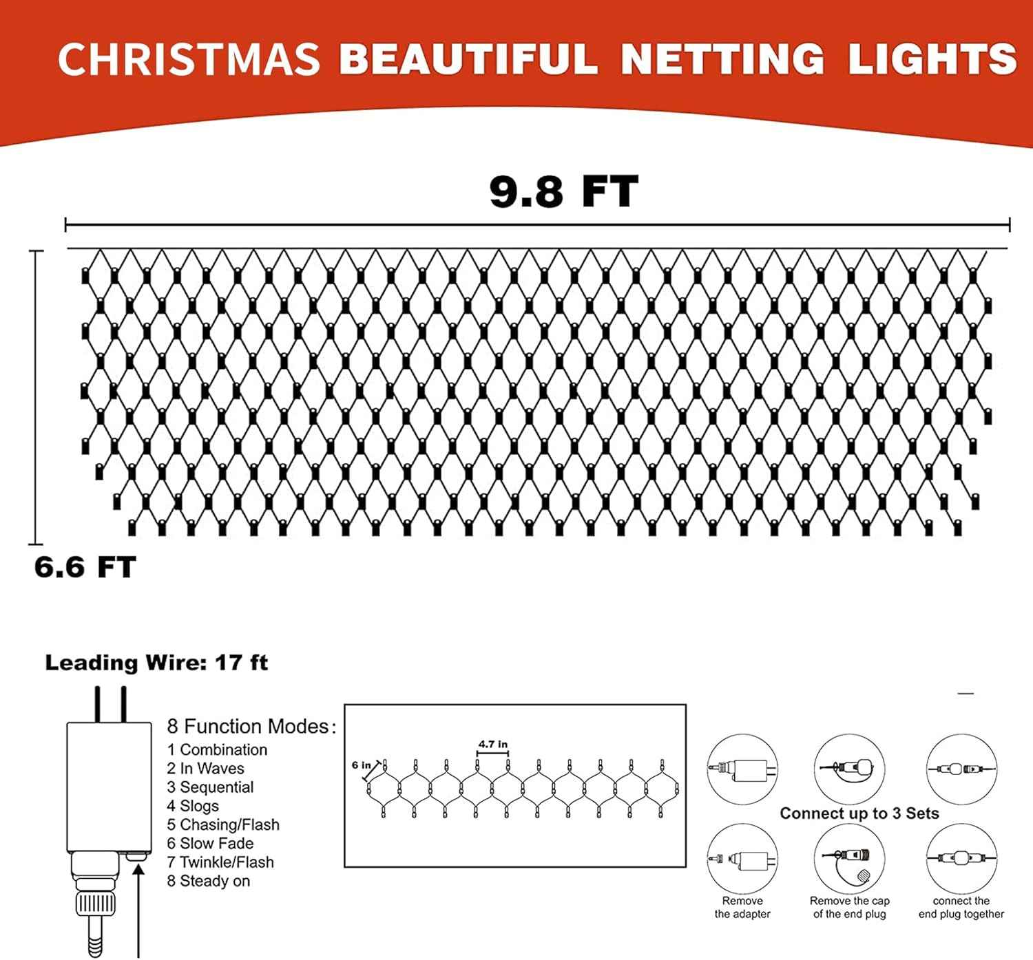 FUNPENY Net Lights – 200 LED Clear Wire Mesh for Cozy Living Room and Mantel Holiday Aesthetic