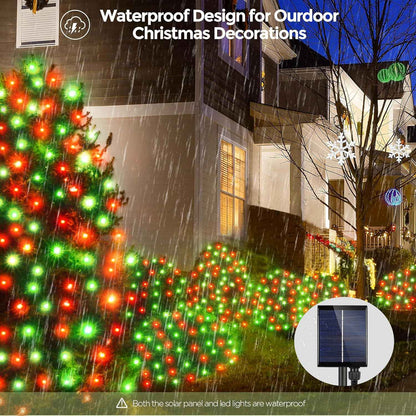 WBao Solar Christmas Net Lights – Minimalist Holiday Decor with Clean Mesh Design, 8 Modes, and 3 Timer Settings for Intentional Homes