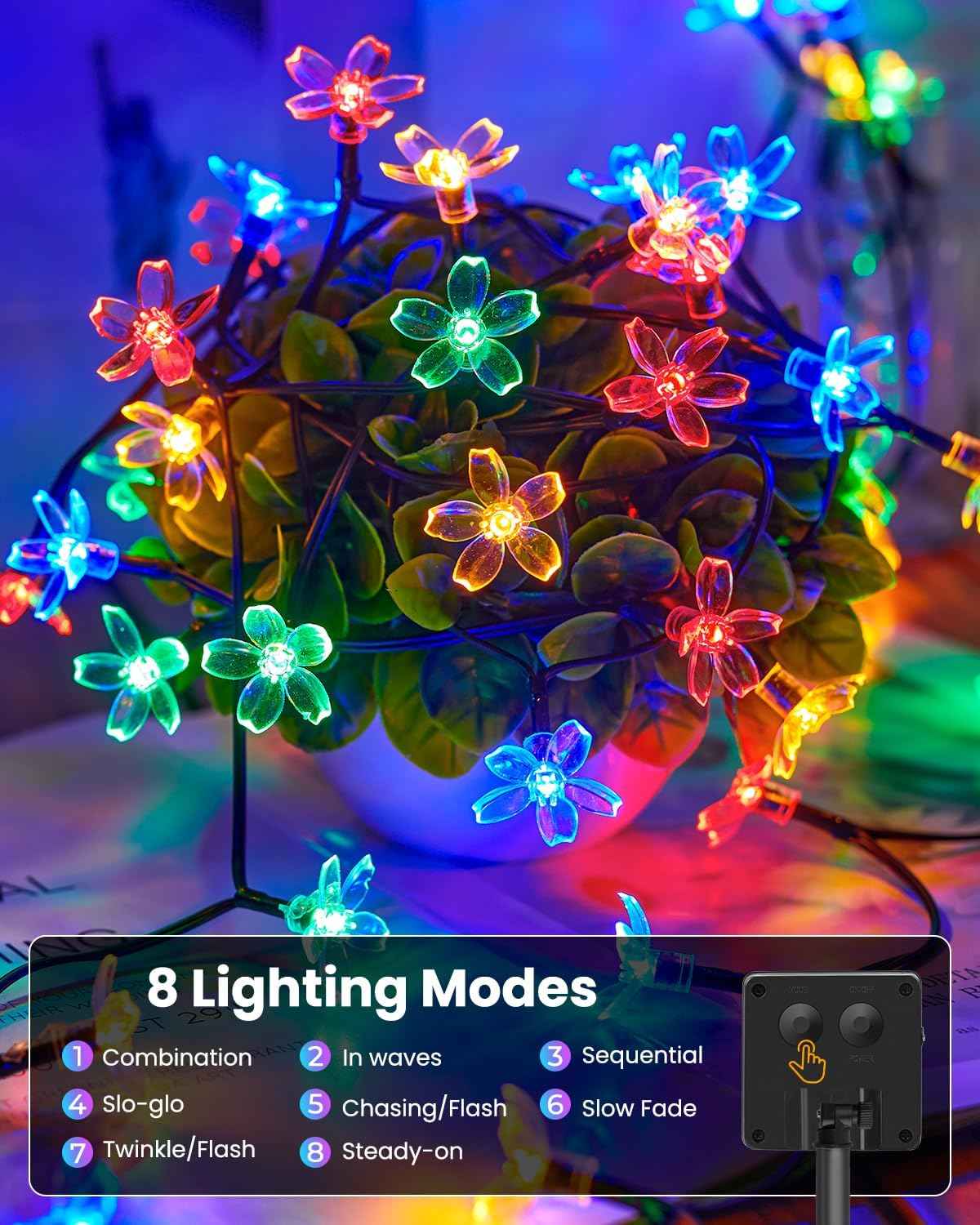 Brightown Solar Cherry Blossom String Lights – Weatherproof Backyard & Fence Lighting for Outdoor Dining and Gatherings