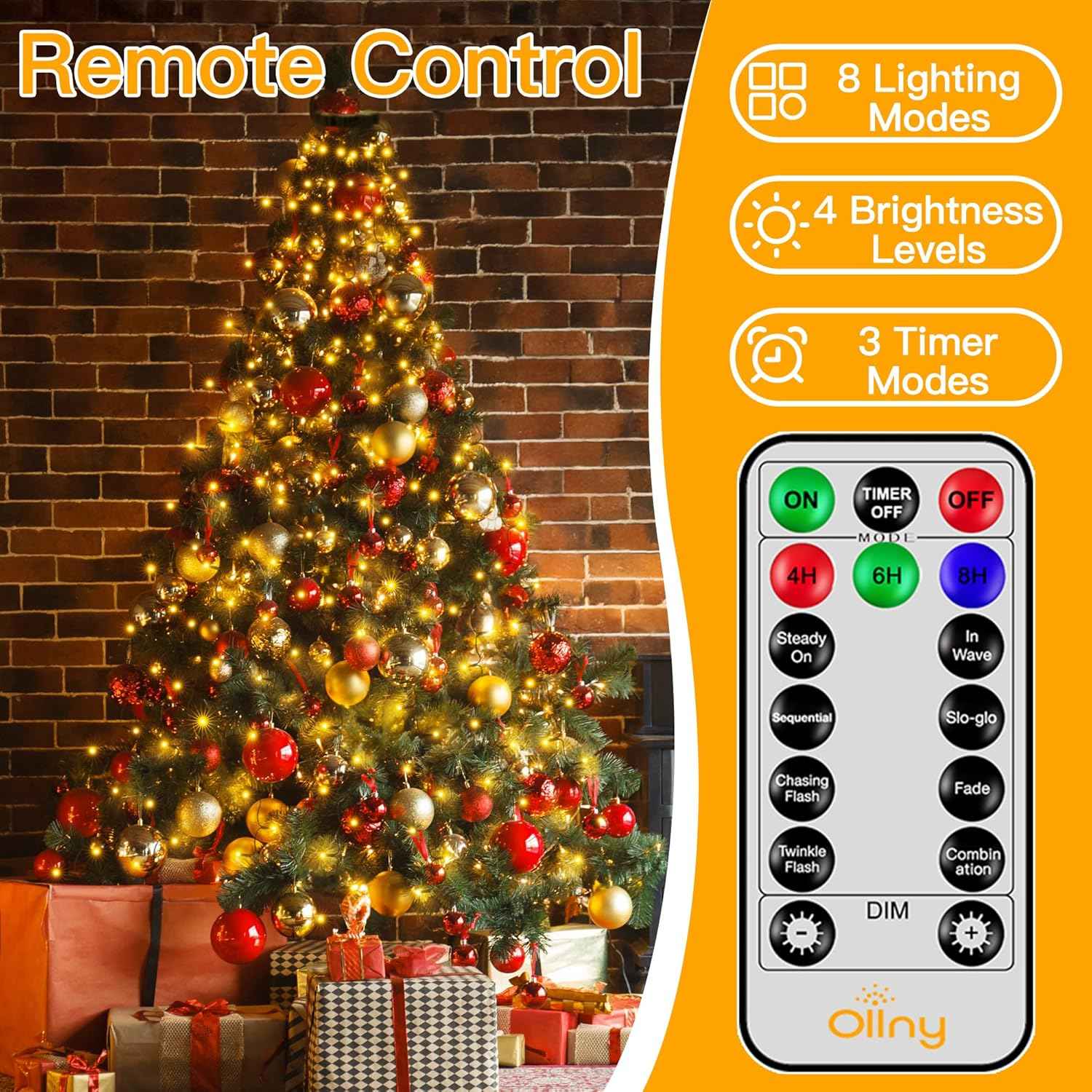Ollny Christmas Tree Lights – Child and Pet Safe with 29V Low Voltage Cool-Touch PVC Wiring