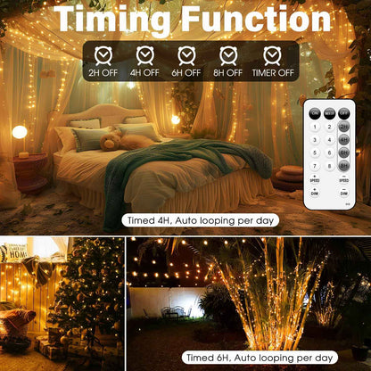 LuminHue Fairy Lights 66ft with Remote – Cozy Bedroom Decor, USB Plug-in String Lights with 8 Modes and Timer
