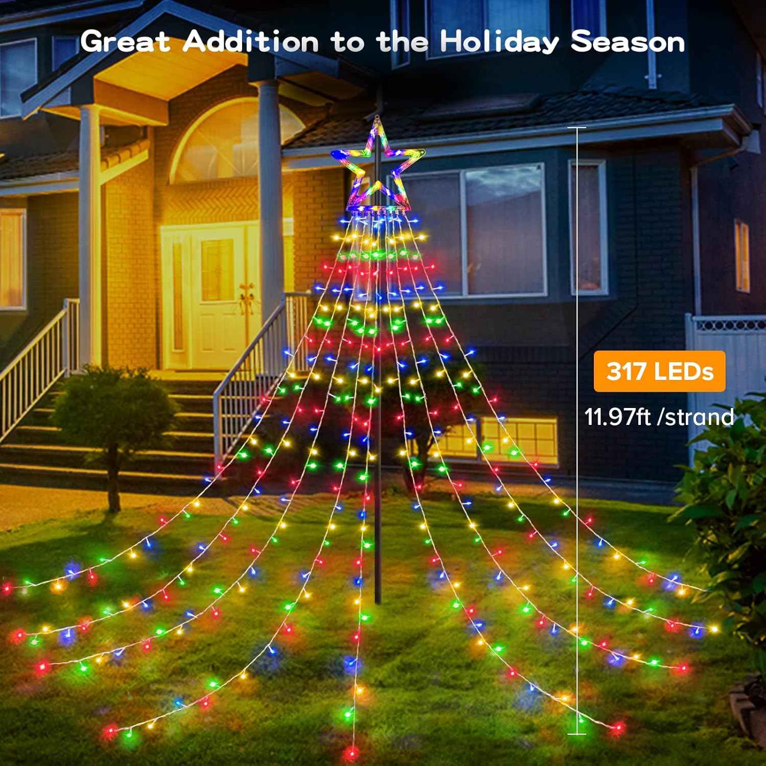 BlcTec 317 LED Waterfall Lights – Flameless, Cool-Running Holiday Lighting Safe Around Kids, Pets, and Sleeping Areas