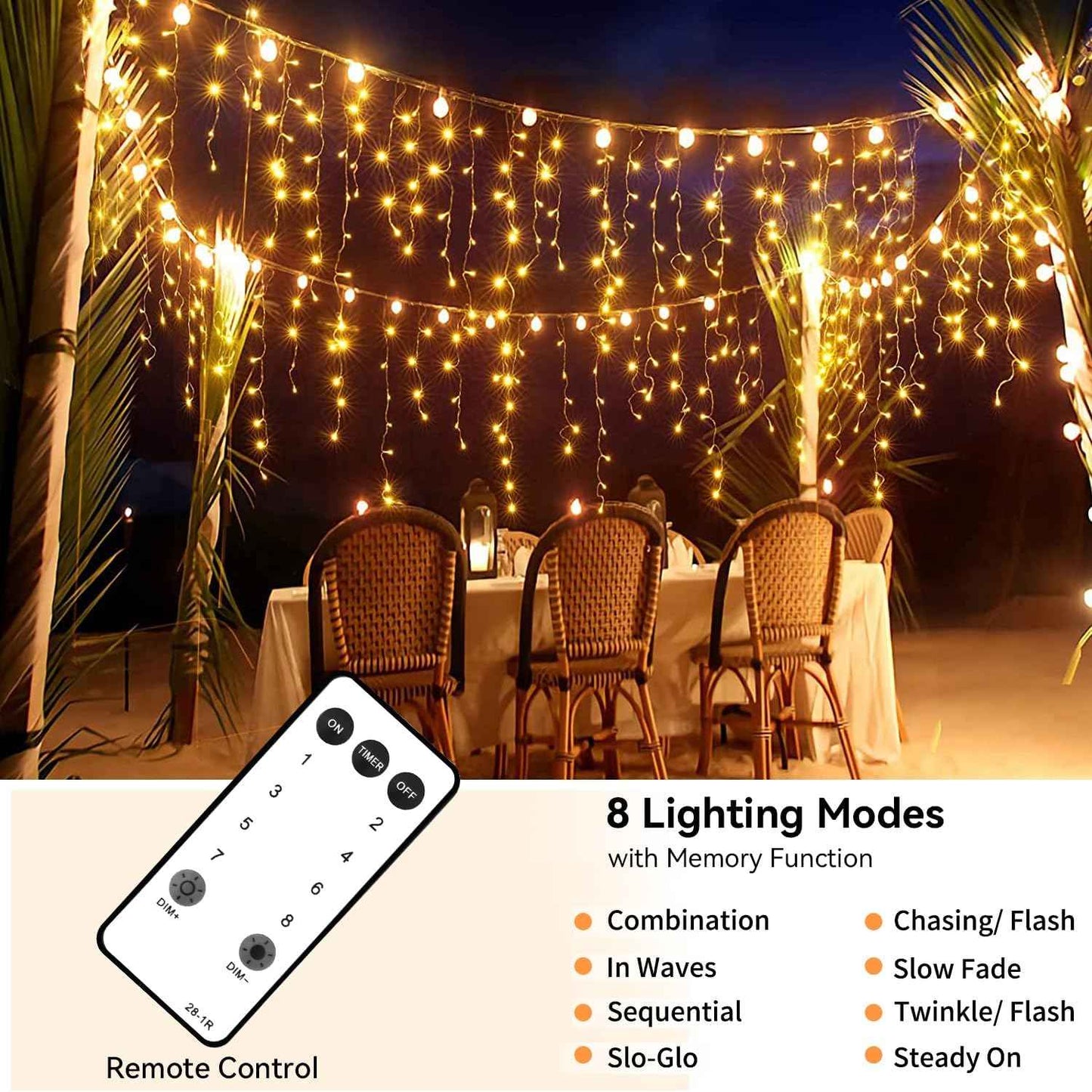 Blingstar Icicle Lights – Outdoor Roofline and Fence Wrap, Extendable 440 LED Dripping String with UL Adapter