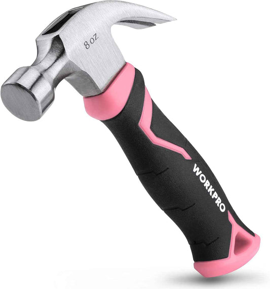 WORKPRO Pink Ribbon Claw Hammer – Stylish Tool That Doubles as Shelf Decor in Craft Room and Home Office