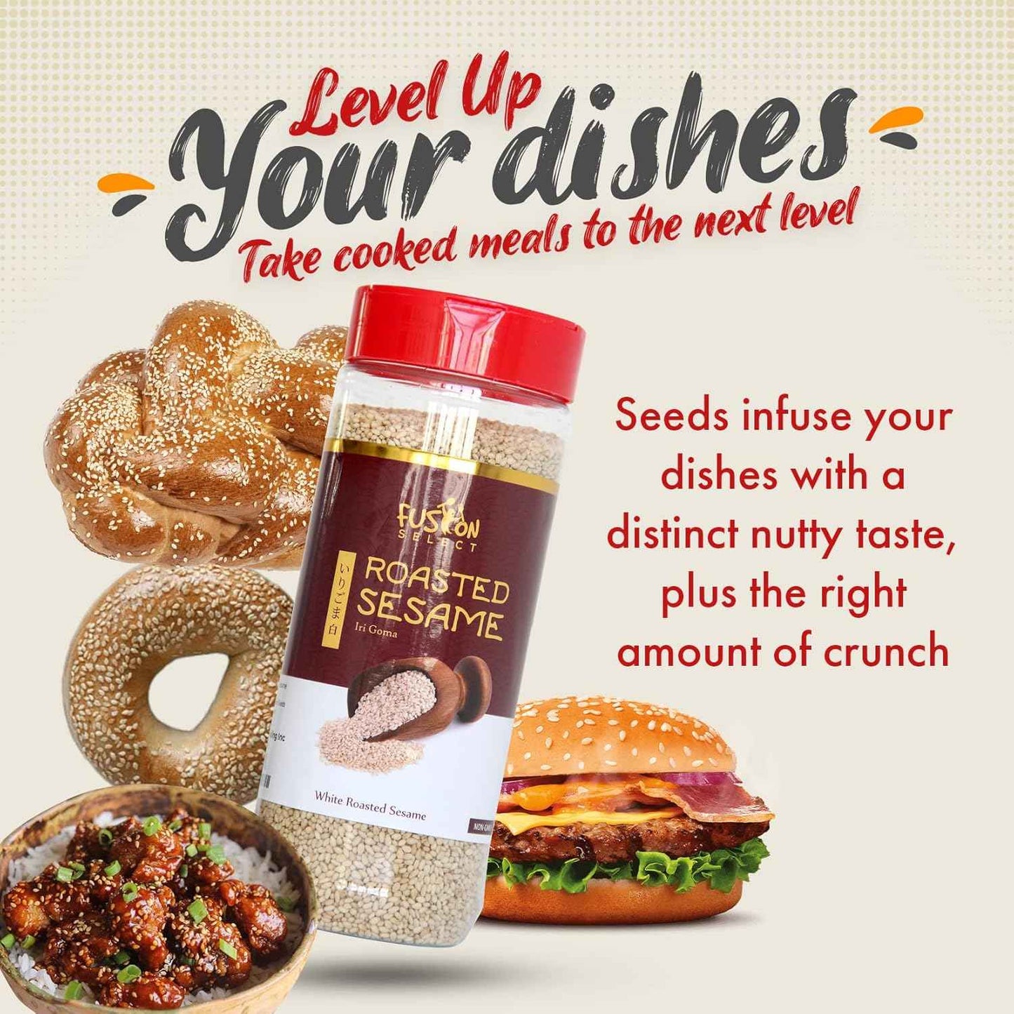 Fusion Select Roasted White Sesame Seeds - Single-Ingredient Pantry Essential for Clutter-Free Cooking