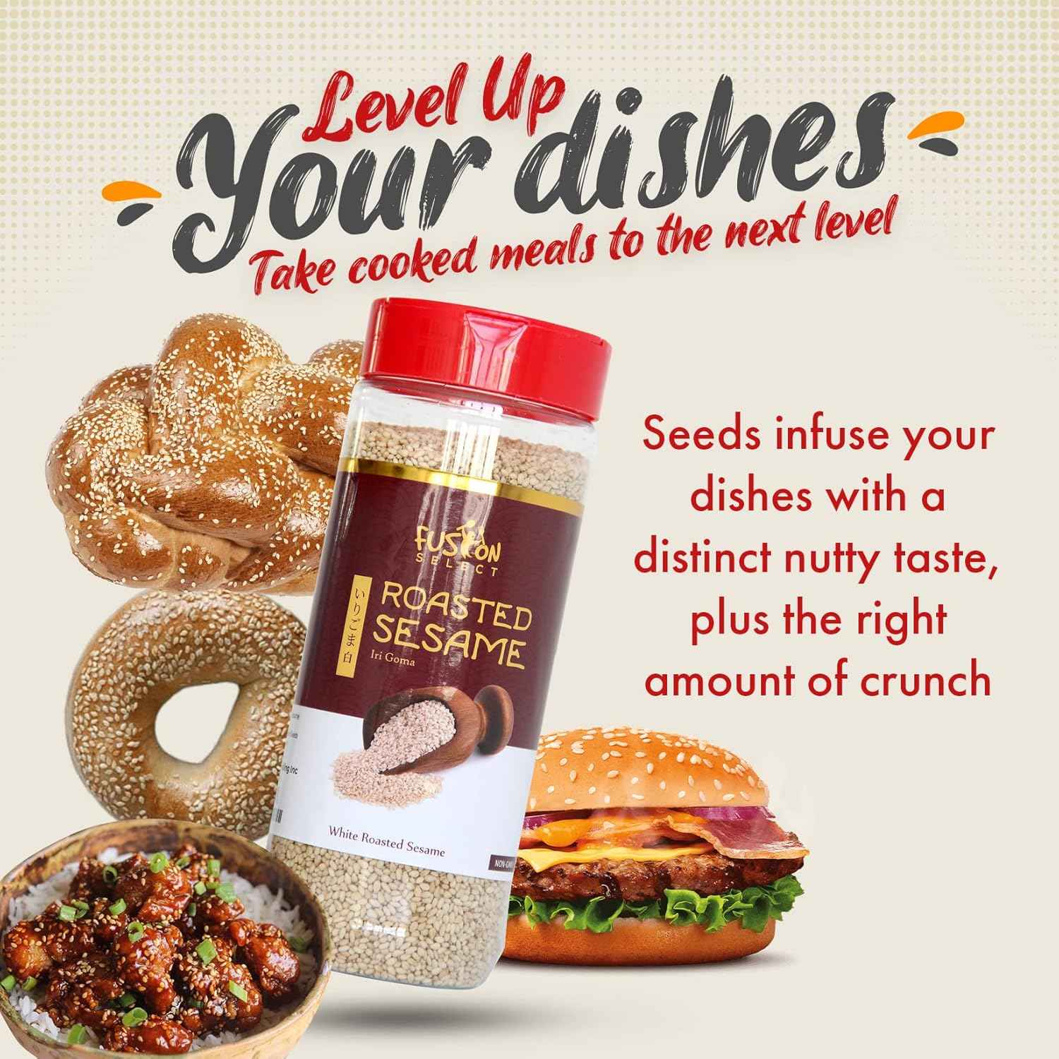 Fusion Select Roasted White Sesame Seeds - Single-Ingredient Pantry Essential for Clutter-Free Cooking