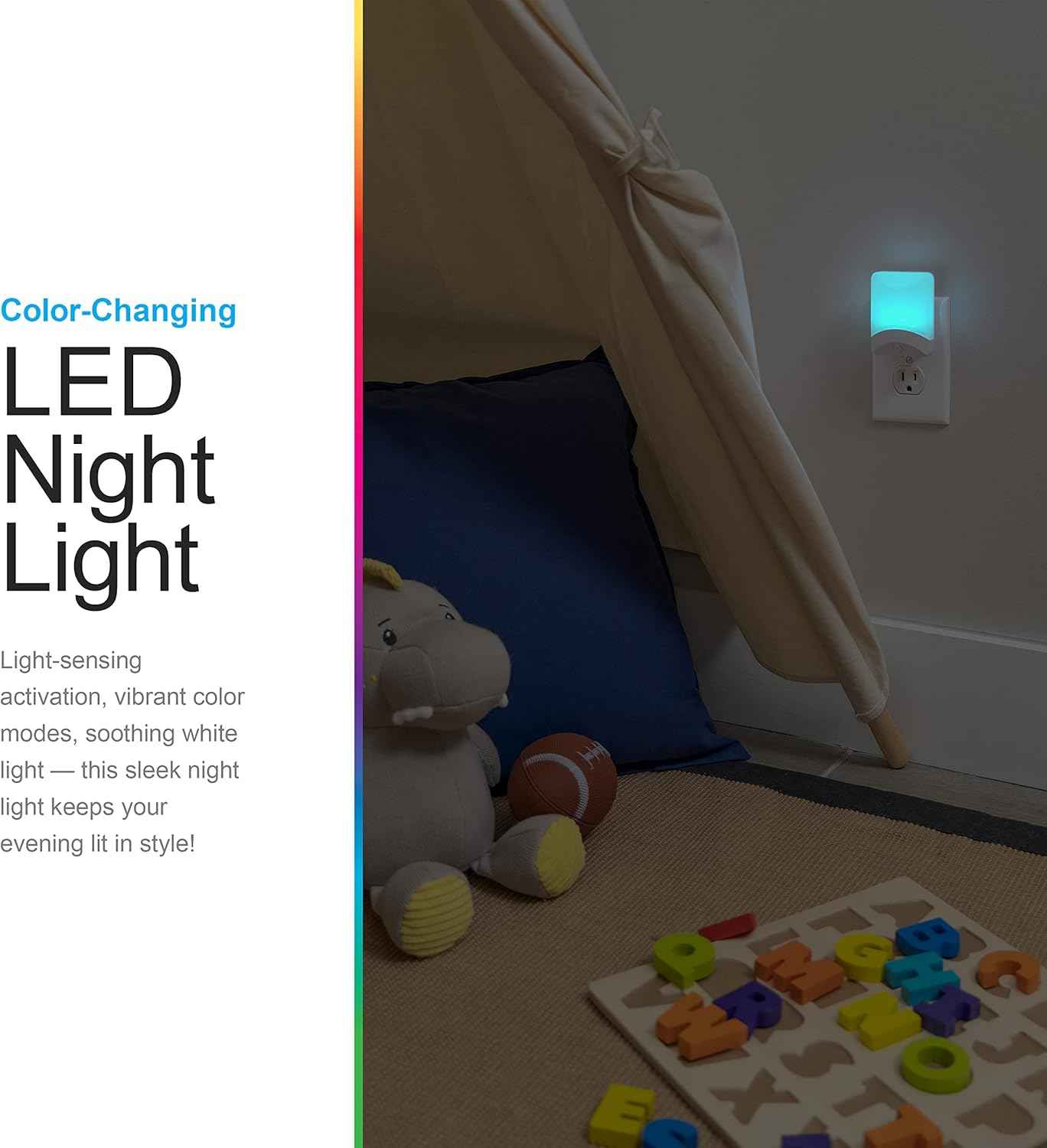 GE Color Changing LED Night Light for Kids – Nursery Plug-In with Dusk to Dawn Sensor and Cool Touch Safety