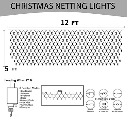 Ollny Christmas Net Lights – 29V Low Voltage Mesh Lights, Cool to Touch Holiday Lights Safe Around Kids and Pets, 8 Modes