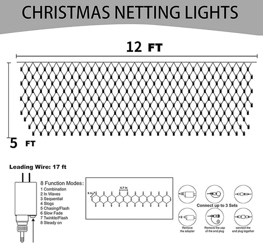 Ollny Christmas Net Lights – 29V Low Voltage Mesh Lights, Cool to Touch Holiday Lights Safe Around Kids and Pets, 8 Modes