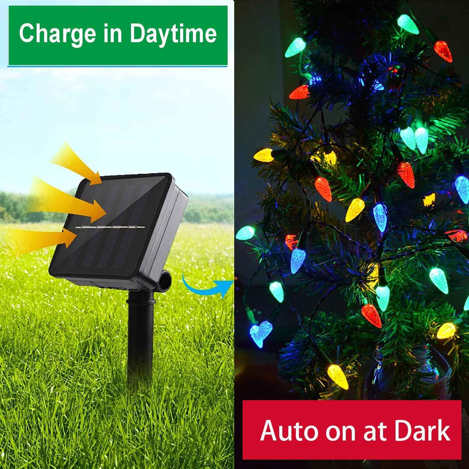 Lumify C6 Solar Christmas Lights Outdoor – 100 LED Multicolor Strawberry String Lights for Backyard Fence Lines and Front Yard Trees, 8 Modes