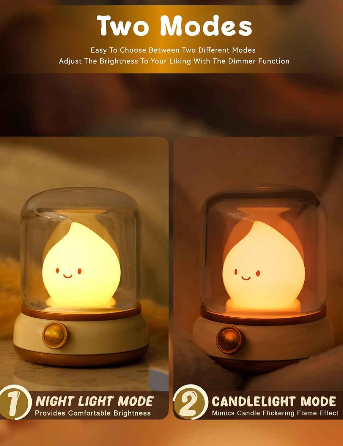 Flameless Candle Lamp – Unique Birthday Gift for Her, Cozy Bedroom Decor for Teens and Women, Rechargeable Dimmable Night Light