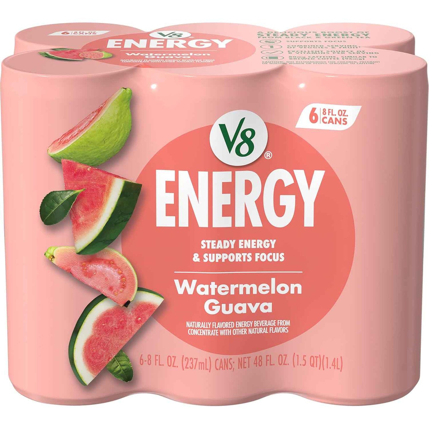 V8 +Energy Less Is More Energy Drink – Tea Caffeine, Zero Added Sugar and a Short Ingredient List for Intentional Eaters, 24 Pack