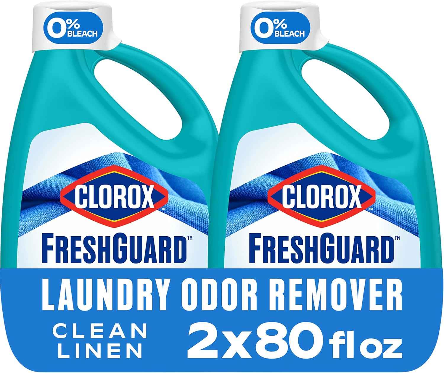 Clorox FreshGuard Laundry Odor Remover, 0% Bleach, Clean Linen, 80 Fl Oz., Pack of 2 (Pack May Vary)