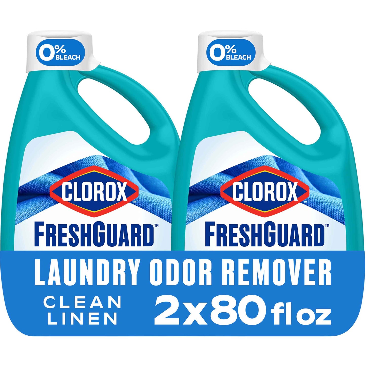 Clorox FreshGuard Laundry Odor Remover, 0% Bleach, Clean Linen, 80 Fl Oz., Pack of 2 (Pack May Vary)