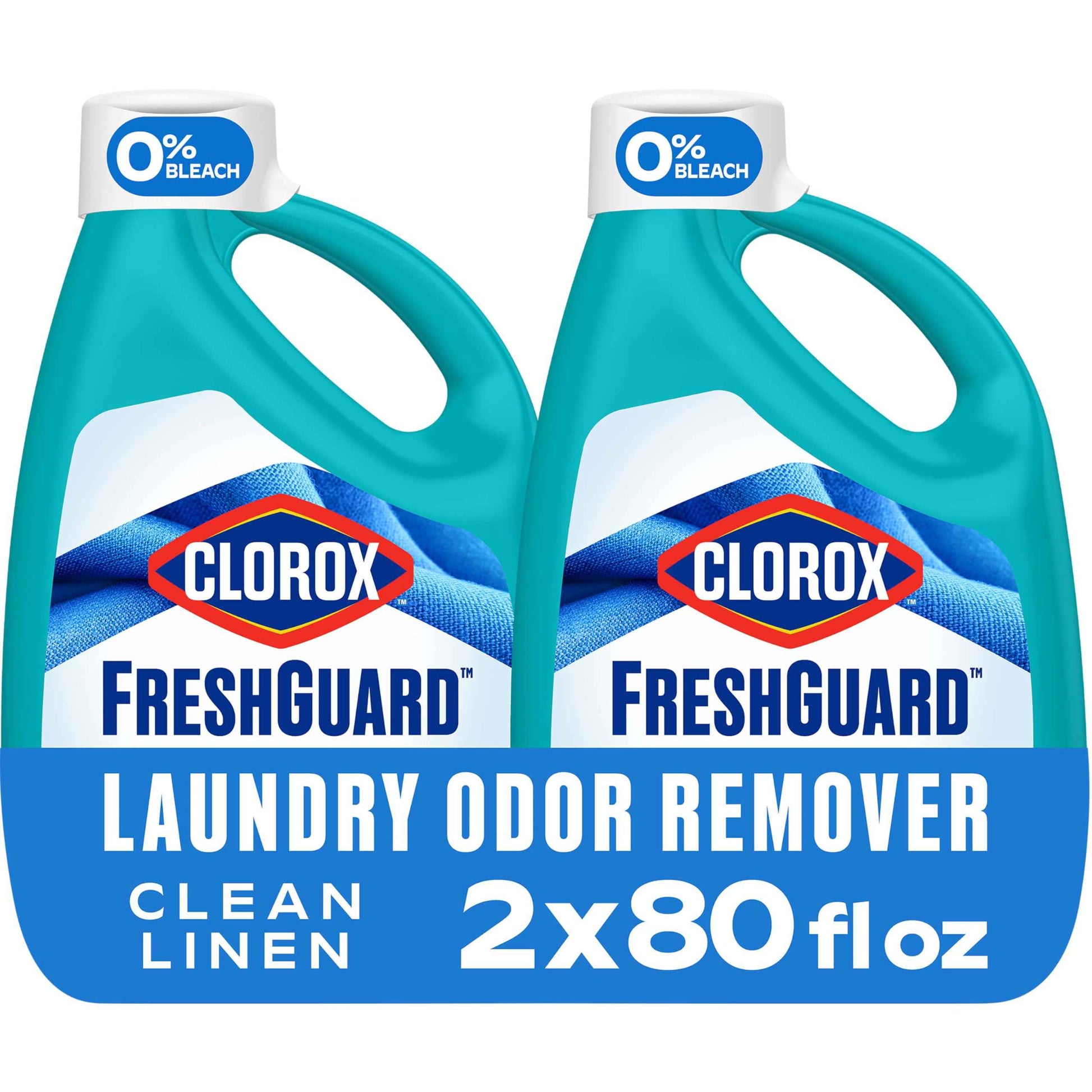 Clorox FreshGuard Laundry Odor Remover, 0% Bleach, Clean Linen, 80 Fl Oz., Pack of 2 (Pack May Vary)