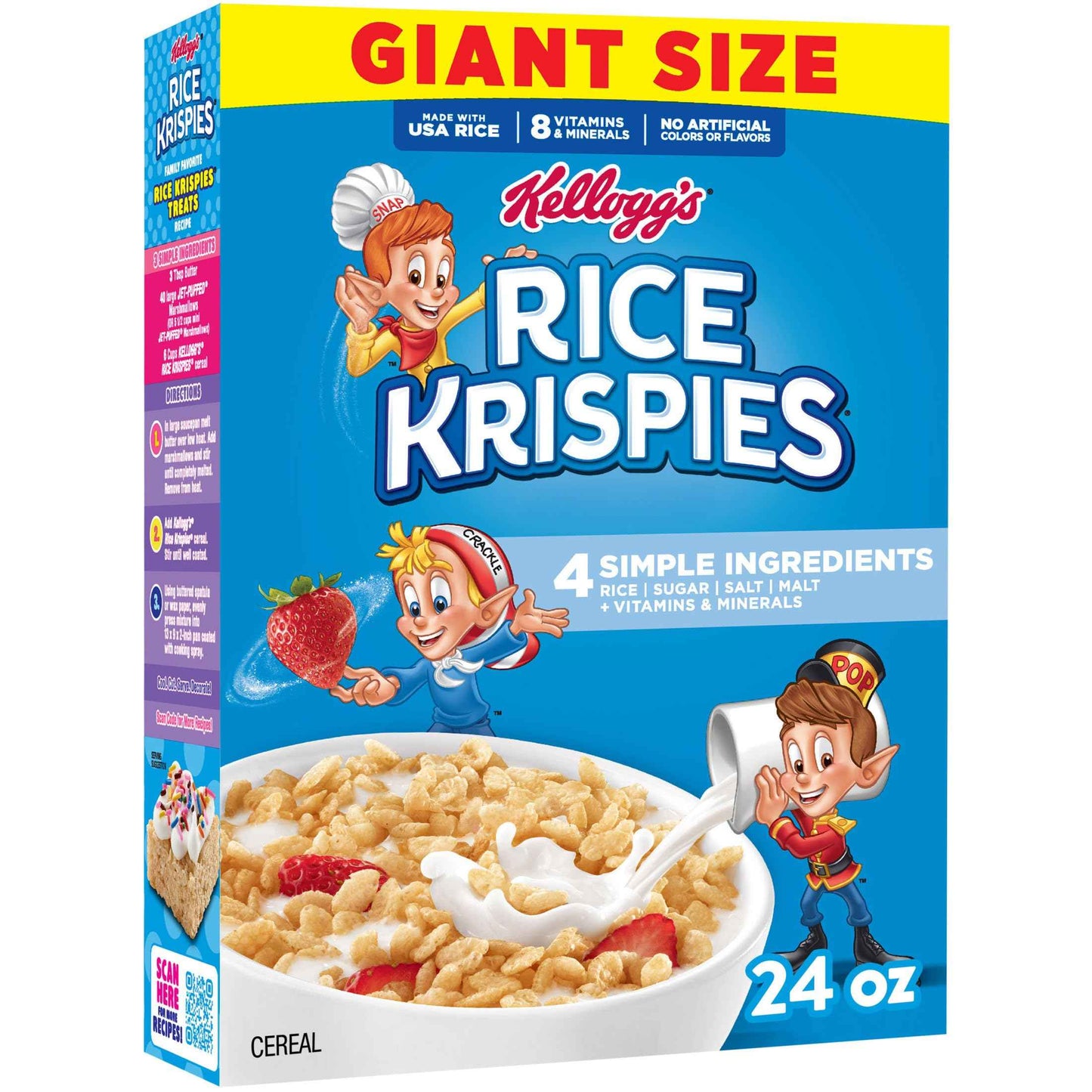 Kellogg's Rice Krispies Cold Breakfast Cereal, 8 Vitamins and Minerals, Rice Krispies Treats, Giant Size, Original