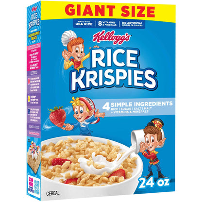 Kellogg's Rice Krispies Cold Breakfast Cereal, 8 Vitamins and Minerals, Rice Krispies Treats, Giant Size, Original
