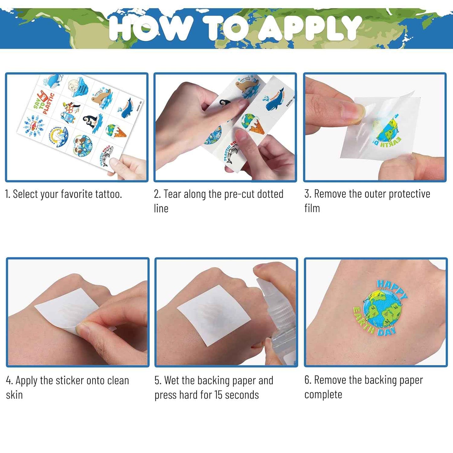 120 PCS Earth Day Environment Pre-Cut Temporary Tattoos for Kids | Super Cute Themed Birthday Party Favors, Supplies, Decorations, Fake Tattoo Stickers, School Rewards Prizes & Gifts Boys & Girls